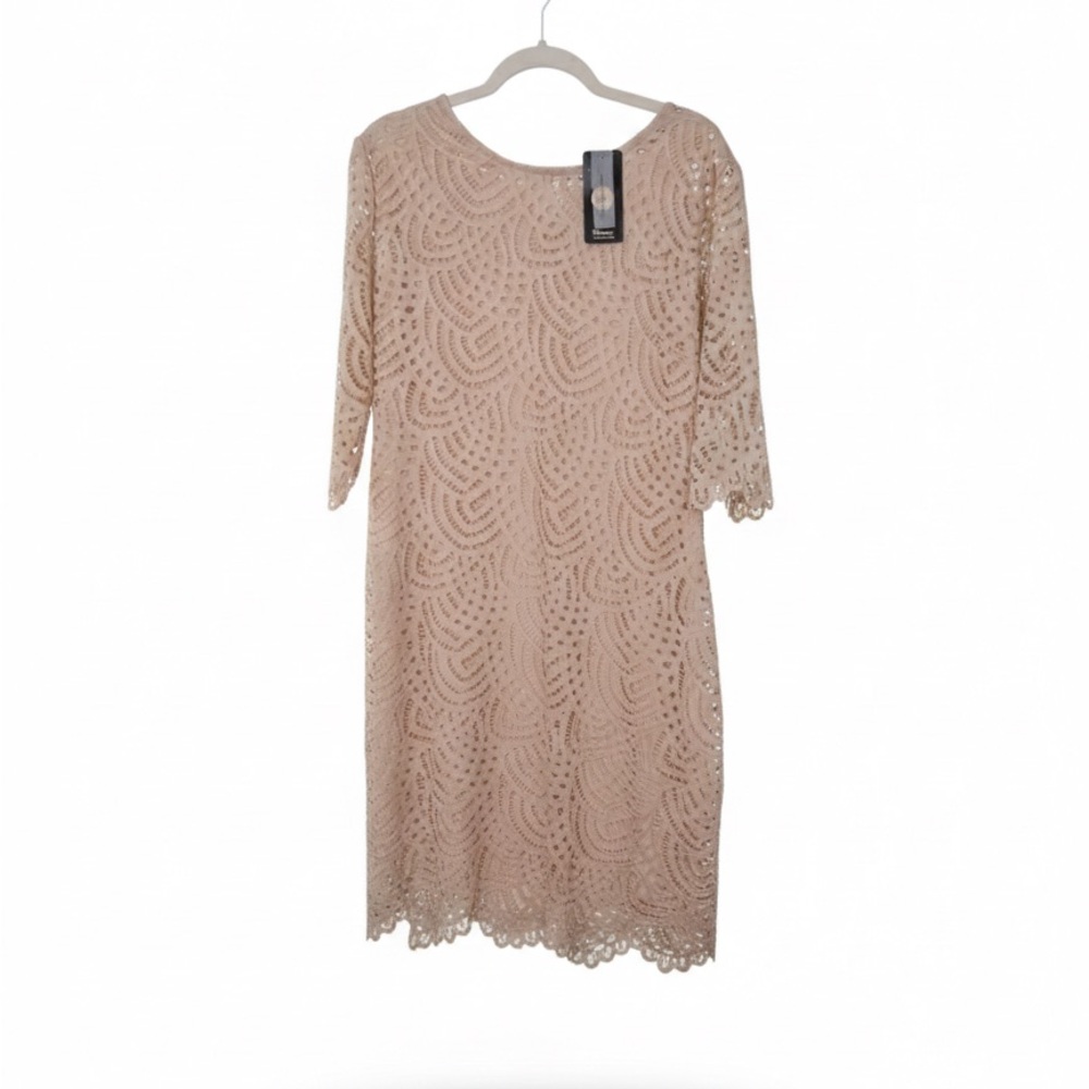 Chic Lace Long Sleeve Dress in Soft Beige